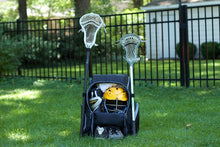 Load image into Gallery viewer, Throwback Gametime Pack XL- Multi-sport Athlete Backpack with Cooler- Includes Holders for Bats, Lacrosse & Field Hockey sticks, Tennis rackets or space for all your soccer gear + Separate Shoe Compartment