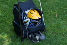 Load image into Gallery viewer, Throwback Gametime Pack XL- Multi-sport Athlete Backpack with Cooler- Includes Holders for Bats, Lacrosse & Field Hockey sticks, Tennis rackets or space for all your soccer gear + Separate Shoe Compartment