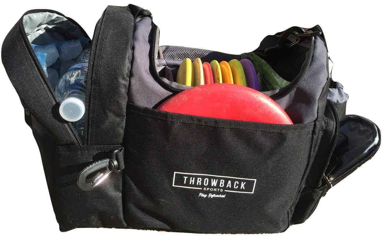 The Throwback Sack - Frisbee Disc Golf Bag with Cooler and Extra Padding, Comfortable Strap - Holds 12-15 Discs and 6 Cold Drinks