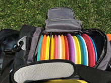 Load image into Gallery viewer, The Throwback Sack - Frisbee Disc Golf Bag with Cooler and Extra Padding, Comfortable Strap - Holds 12-15 Discs and 6 Cold Drinks